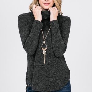 Ribbed Long Sleeve Cowl Neck Top